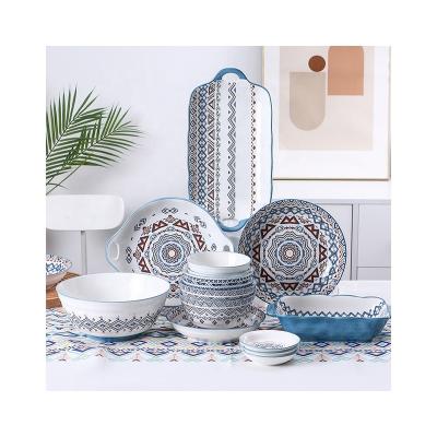 China Sustainable Tableware Set Bohemia Style Ceramic Cutlery With Foam Color Box Household Exquisite Creative Hand Painted Tableware for sale