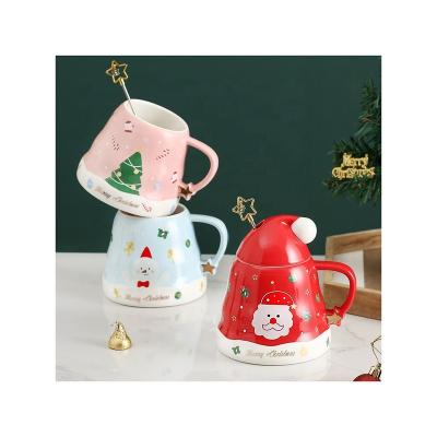 China Halloween Personality Elk Gingerbread Man Snowman Pattern Cute Color Box Christmas Cartoon Cup Hat Christmas Holiday Business Gift Cup Viable Mug for sale