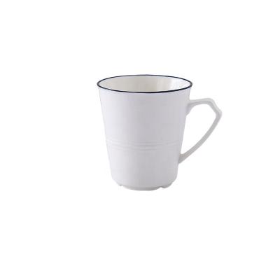 China 300ml Coffee Mug Run Cold Water Tea Cup Home and Office Use Flower Stocked Simple White Ceramic Blue Tea Cup for sale