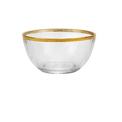 China Viable Glass Dessert Dish With Gold Rim Dinnerware Bowl Handmade High End Gift Salad Dish Decorative Soup Bowls for sale