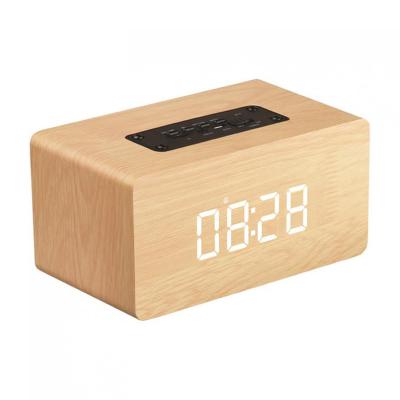 China Phone Function Amazon Hit HD Noise Portable Wireless Stereo BT Speaker Wood Speakers With Alarm Clock Function for sale