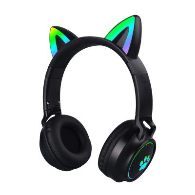 China New Cute Colorful Cat Ear Wireless Headset Pink Low Latency Noise Canceling Gaming Sports Earphone Overhead With Microphone for sale