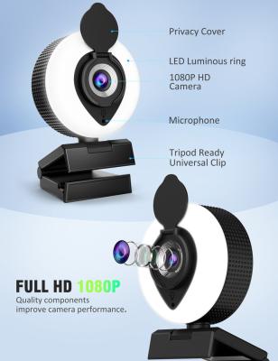 China 3 LED Level Ring Lights Hot Selling Auto Focus Conference 1080p 30fps PC Camera Full Hd Usb Webcam Cover Camera With Ring Light for sale