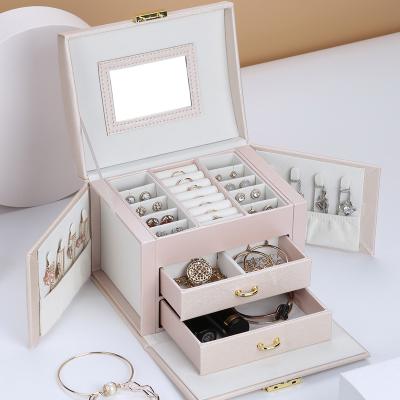 China PU Rose Packaging Box Ring Earring Jewelry Storage Case Watch Strap Necklace Earring Rings Jewelry Organizer Drawer Box Eco-friendly Portable Leather Box velvet for sale