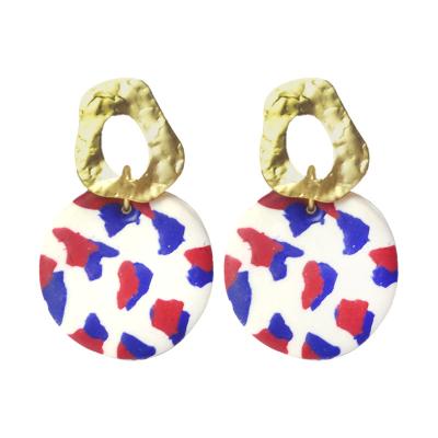 China 2021New Style Cute Heart Shaped Dangling Earring Handmade Geometric Polymer Clay Drop Earrings for sale