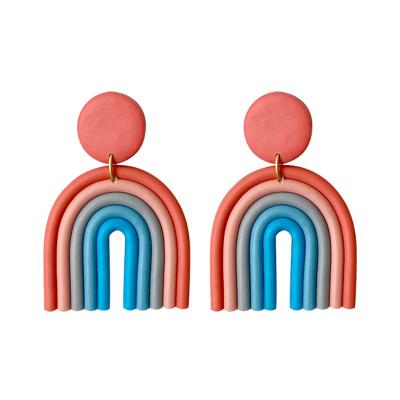 China Cute Wholesale Fashion Women Handmade Rainbow Colors Polymer Clay U Shape Drop Earring for sale