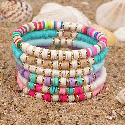 China 2021 Summer Handmade Beach Fashion Stretch Jewelry 6MM Vinyl Heishi Record Bead Bracelets For Women for sale