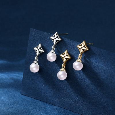 China Environmentally Dropshipping Women's 925 Sterling Silver Simple Fashionable Friendly Shell Pearl Drop Stud Earrings for sale