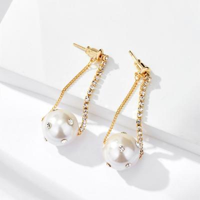 China Full Crystal Tassel Women Vintage Long Water Drop Pearl Earring Fashion TRENDY Korean Jewelry for sale