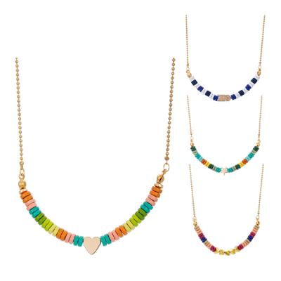 China High Quality Handmade Enamel Alloy Rainbow 18K Gold Plated Boho Jewelry Beads Tile Tila Necklaces for sale