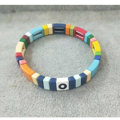 China Custom Fanshion Bracelet Rainbow Enamel Tiny Tile Bead Bracelet Stretch Tila Bracelet For Women for sale