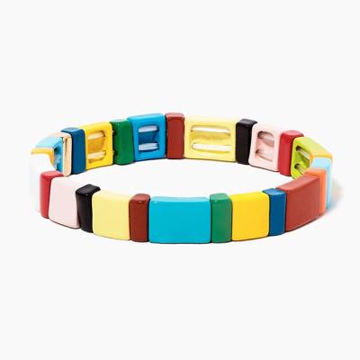 China Best Selling Custom Made Bohemian Bracelet Trendy Diy Alloy Bead Rainbow Bracelet Women Fashion Enamel Tile Bohemian Bracelet for sale