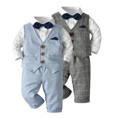 China Cotton Boy Gentleman Kids Clothes Style Long Sleeve Shirt Double Vis Trousers Bow Suit for sale