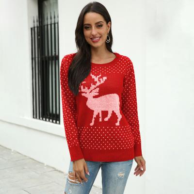 China Custom Funny Knitted Anti-wrinkle Christmas Sweater Deer Patterns Long Sleeve Women Christmas Sweater for sale