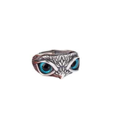 China Sterling Silver Owl Eye Ring genuine TRENDY for men and women 925 antique silver fine jewelry silver rings for sale