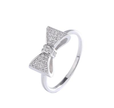 China Sterling Silver TRENDY Engagement Rings 925 Silver Wedding Ring Rhodium Plated Butterfly Link Setting CZ Zircon for sale