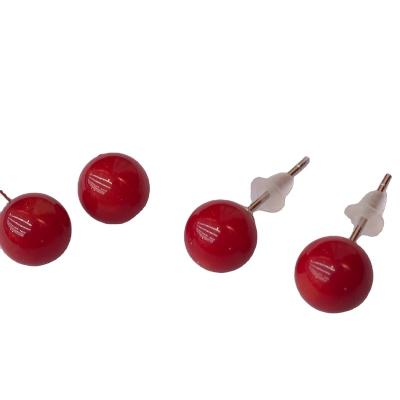 China PANGEM 5A FASHIONABLE Red Sea Coral/Bamboo Pink 8/10mm Round Beads Earring Studs 925 Solid Sterling Silver Coral Earring For Women for sale