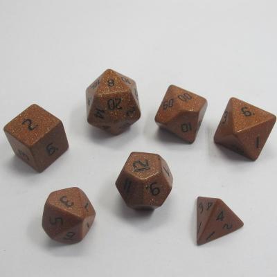 China Custom Gifts Game Table Game PANGEM Dungeons and Dragons Genuine Gemstone Cuts Polyhedral Gold Sandstone PRG DND Dies Set of 7 for sale