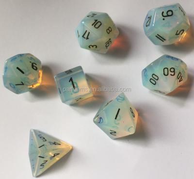 China Custom Gifts Game Table Game PANGEM Dungeons and Dragons Gemstone Cuts Synthetic Polyhedral Moonstone Opalite PRG DND Dies 7 Square for sale