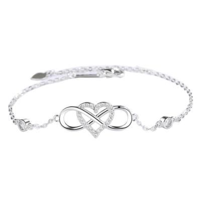 China Sterling Silver PANGEM Sterling Silver Jewelry Genuine Solid 925 Silver Bracelet Rhodium Plated Infinity Heart Charm Bracelet Chain With Extender for sale