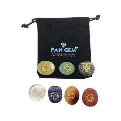 China Energy Healing PANGEM Natural Energy Gemstones Reiki Chakra Crystal Therapy Mineral Stones Engraved Sets of 7 for sale