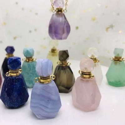 China Blue Agate/Lapis Lazuli/Amethyst Mini Gemstone Charm PANGEM Changeable Dangle Real Gemstone Lace Essential Oil Perfume Bottle Necklace for sale