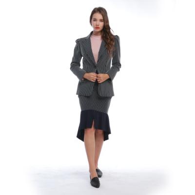 China Wholesale Custom High Quality Fashion Anti-Wrinkle Design Striped Single Button Office Women Formal Skirt Suits for sale