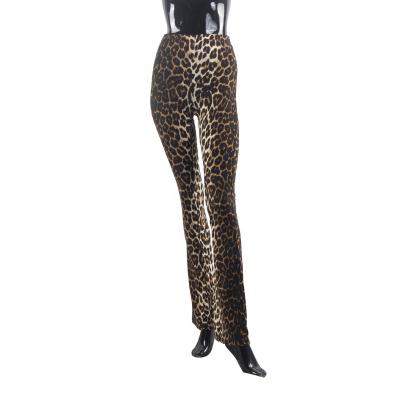 China Custom Leopard Print Anti-Wrinkle OEM Wide Leg Flared Casual Ladies Trousers Pants For Women Clothing for sale