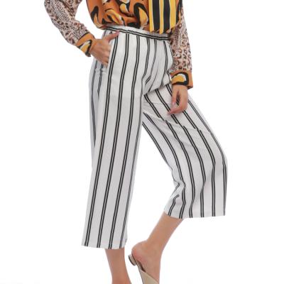 China Hot Selling Anti-wrinkle Casual Loose High Elastic Wide Leg Striped Harem Women's Pants And Trousers for sale