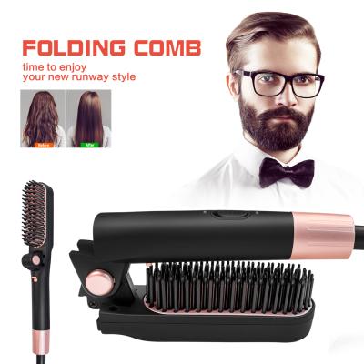 China Salon Hair Make Hair Salon Make New 26w Plastic Electric Folding PTC Heating Hair Beard Comb With 1 Speed ​​Non-Adjust Temp Hair Straightener Brush Comb for sale