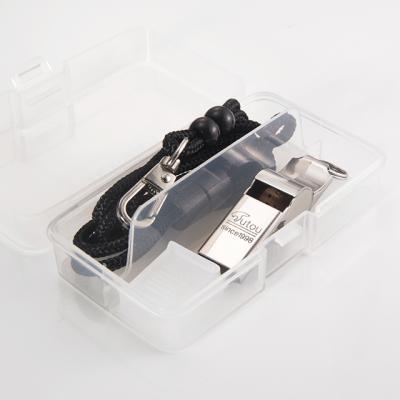 China High Quality Stainless Steel 304 Survival Metal Small Whistle With Plastic Storage Box for sale