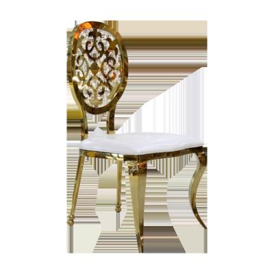 China Modern Gold Hotel Lobby Stackable Oval Back Reception Stacking Metal Banqueting Wedding Event Dining Chairs for sale