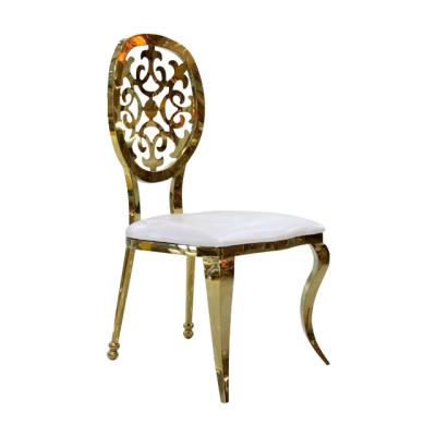 China Floral Design Minimalist Gold Oval Hotel Lobby Stackable Back Reception Stacking Metal Banqueting Event Chairs Banquet Wedding Chairs for sale