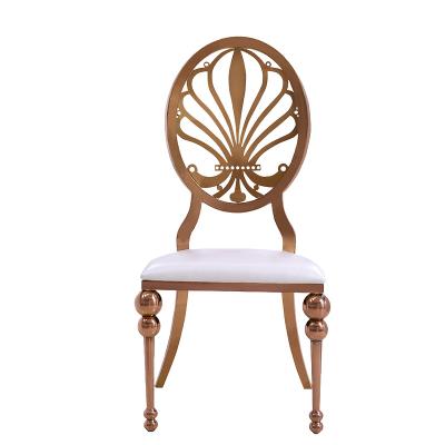 China Modern Design Minimalist Stainless Steel Rose Gold Catering Venue Wedding Party Stacking Event Banquet Chairs For Rent for sale