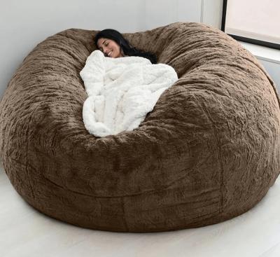 China (Size) Large 7Ft XL Adjustable Faux Fur Vacuum Pack Increasing Memory Black Bean Bag Chair Foam Filled Gray Round Sac Beanbag Reading Room for sale