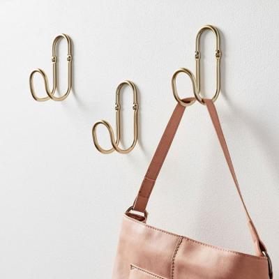 China Wall Hook Wall Mount Rail Metal Coat Rack Antique Brass Magnetic Wood Hardware Viable Picture Frame Brass Wall Hook for sale