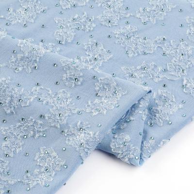 China New Arrival Nylon Material Poly Jacquard Shrink-Resistant Dyed Sky Blue Wedding Dress Fabrics for sale