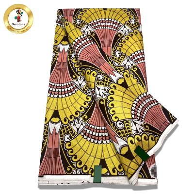 China 2022 Exclusive Real Wax Polyester 100% Polyester African Print Fabric With Big Glitter Super Gold for sale