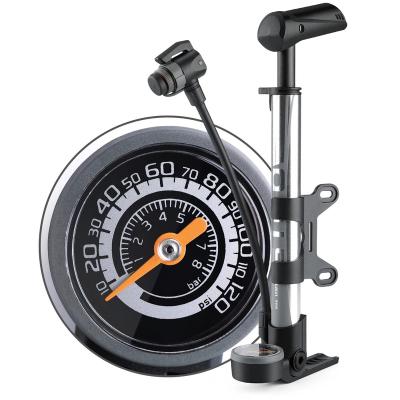 China Aluminum / Alloy Bike Pumps Hose Pressure Gauge 120 PSI Bicycle Air Inflator Pump for sale