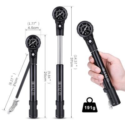 China Aluminum/Alloy Bicycle Pump Fork HP Switchable Valve Adapter Tire And HT Mini Shock Pump With Schrader Presta for sale