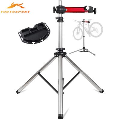 China Foldable Aluminum Bike Repair Aluminum Stand with Tool Tray Portable Bicycle Holder for sale