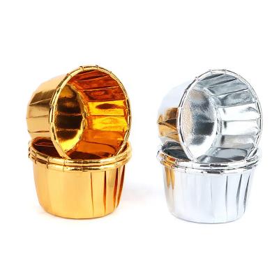 China Hot Selling Disposable 50Pcs Large Foil Gold Wrapping Paper Cupcake Liner Baking Cup for sale