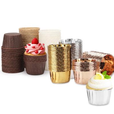 China 50-Count Rose Gold Color Aluminum Foil Disposable Cupcake Metallic Paper Liners for Birthday and Wedding Party for sale