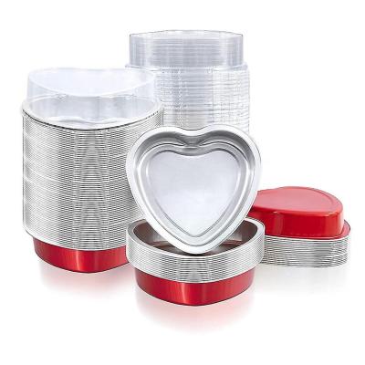 China China 100ML Heart Shaped Aluminum Foil Mini Cake Pans Disposable Hot Product With Lid For Party for sale