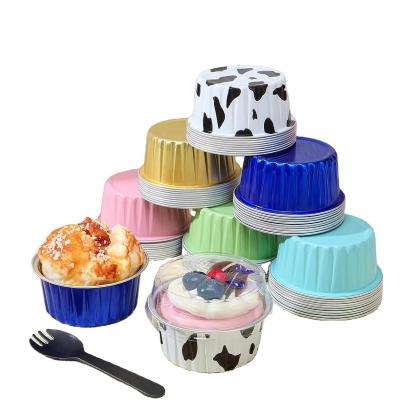 China Disposable Aluminum Foil Mini Cake Pans Holders 125ml with PET Lids for Wedding Birthday Party for sale