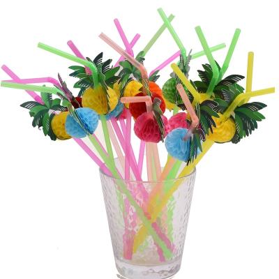 China Home.Restaurant.Bar.Hotel.Wedding Customized 3D Fruit Fruit Decorated Plastic Art Disposable Pineapple Jointed Drinking Straws for sale