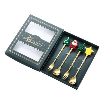 China Creative Party Cupcake Decoration Christmas Series Stainless Steel Table Fruit Fork Coffee Gift Spoon Christmas Cutlery Set for sale