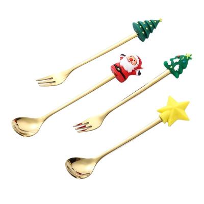 China Party Cupcake Decoration Hot Sale Stainless Steel Christmas Spoon And Fork Set With Box for sale