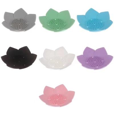 China 2023 Hot Sale Disposable Lotus Shape Drained Washable Silicone Soap Dish Bathroom Accessories With Best Price for sale