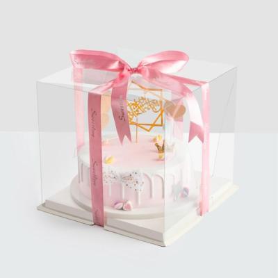 China Factory Logo Plastic Luxury Tall Clear Disposable Sedex Approved Custom Rectangular Cake Box With Window for sale